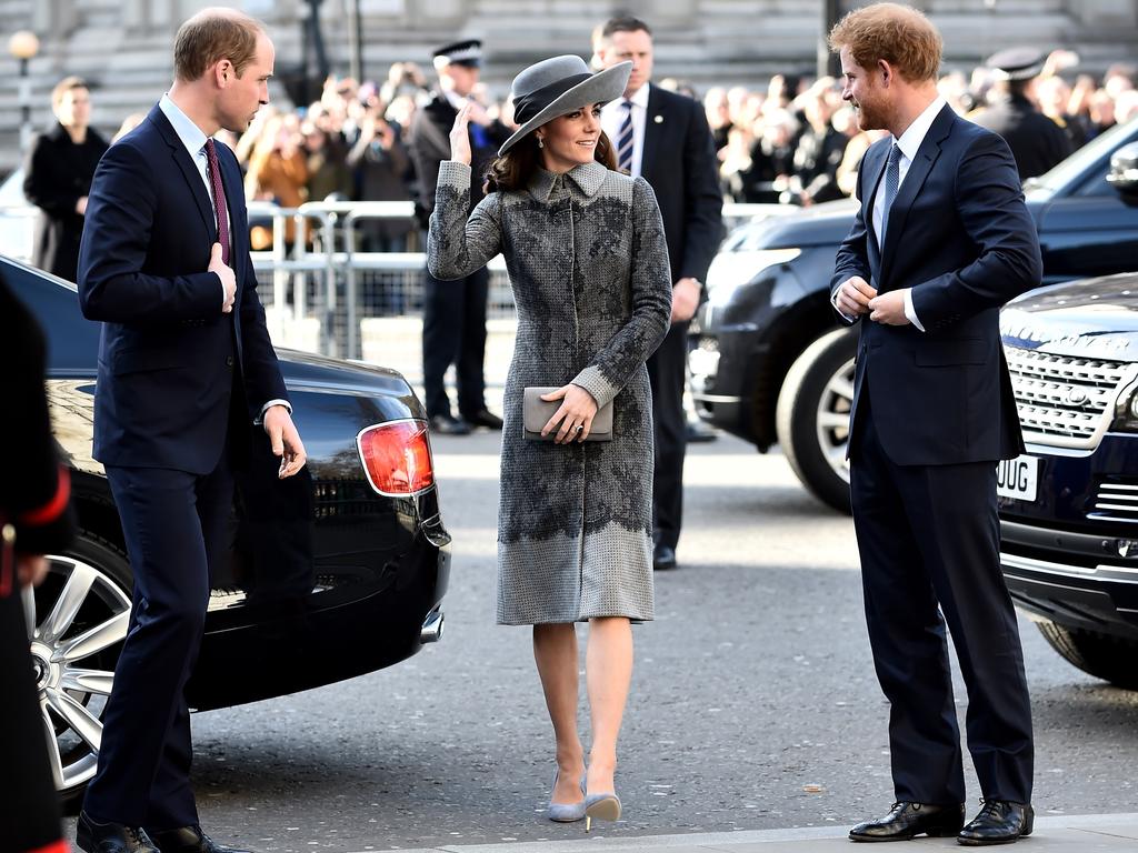 Prince William, Duke of Cambridge, Catherine, Duchess of Cambridge and Prince Harry attend the Commonwealth Observance Day Service on March 14, 2016 in London, United Kingdom. The service is the largest annual inter-faith gathering in the United Kingdom and will celebrate the Queen’s 90th birthday. Picture: Getty