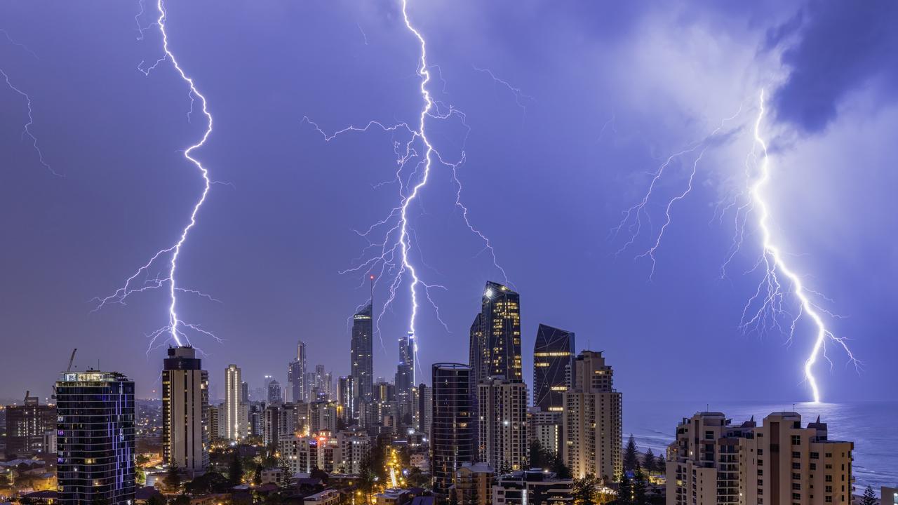 Lightning over Surfers Paradise about 5.30am Monday. Picture: Renee Doyle/Severe Weather Australia