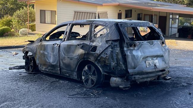 A burnt out car on Glazebrook St, Ballarat East.