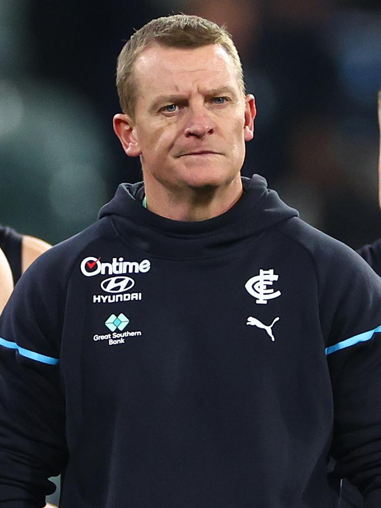 Blues coach Michael Voss post match. (Photo by Quinn Rooney/Getty Images)