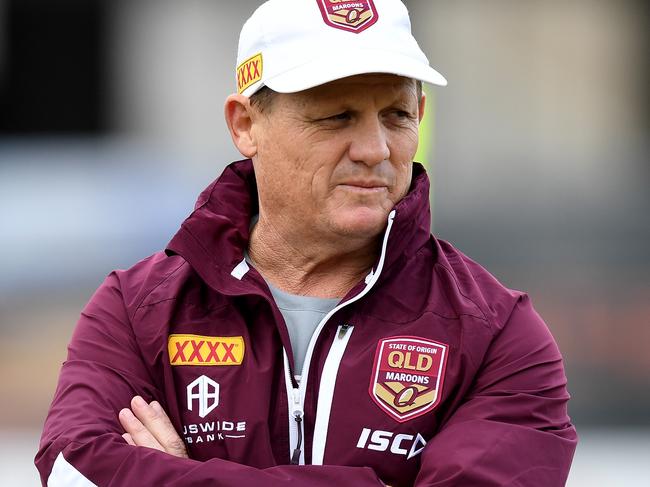 BRISBANE, AUSTRALIA - JULY 05: Coach Kevin Walters watches on during a Queensland Maroons State of Origin training session at Langlands Park on July 05, 2019 in Brisbane, Australia. (Photo by Bradley Kanaris/Getty Images)