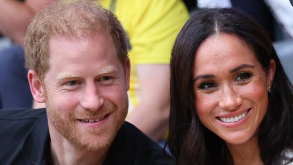 DUESSELDORF, GERMANY - SEPTEMBER 13: Prince Harry, Duke of Sussex and Meghan, Duchess of Sussex pose for a photograph as they attend the Wheelchair Basketball preliminary match between Ukraine and Australia during day four of the Invictus Games Düsseldorf 2023 on September 13, 2023 in Duesseldorf, Germany. (Photo by Chris Jackson/Getty Images for the Invictus Games Foundation)