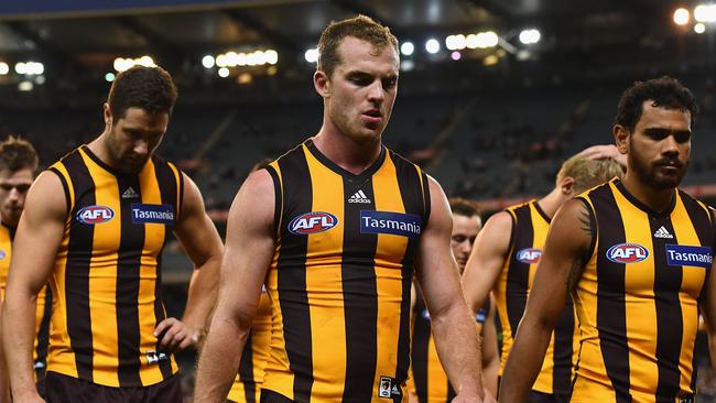 Tom Mitchell’s Hawthorn has sunk to the bottom of the AFL ladder.