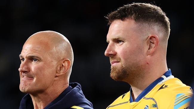 Eels coach Brad Arthur and Nathan Brown. Picture: Mark Kolbe/Getty