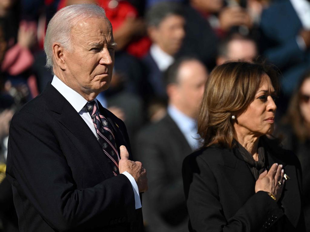 US President Joe Biden (L) and Vice President Kamala Harris at The Tomb of the Unknown Soldier at Arlington National Cemetery. Picture: AFP