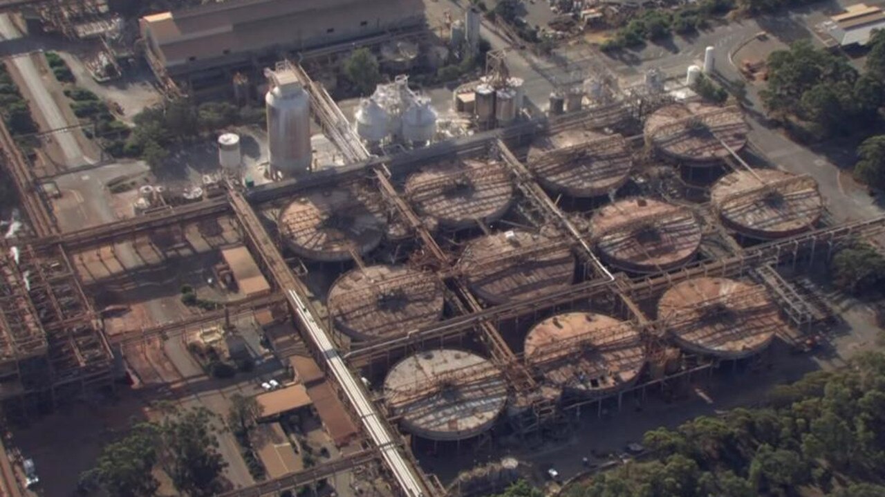 Ariel footage from above the Pinjarra Refinery, after five workers suffered chemical burns on Tuesday afternoon. Credit: 7NEWS.