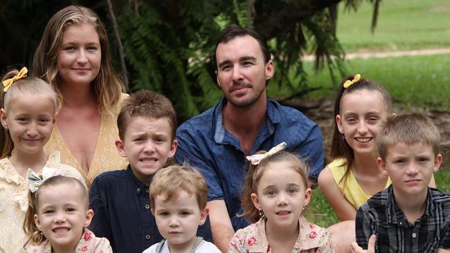 <b>Bryan Hutchinson with partner Petier Fitzgerald and children Sammy-Jo, 12, Edmund, 10, Katrina, 9, Thomas, 7, Chloe and Charlotte, 5, and Christian, 2.</b>