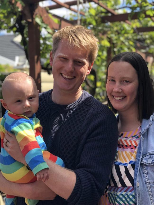 Elise Howie and her husband Laurence and baby Charlie.