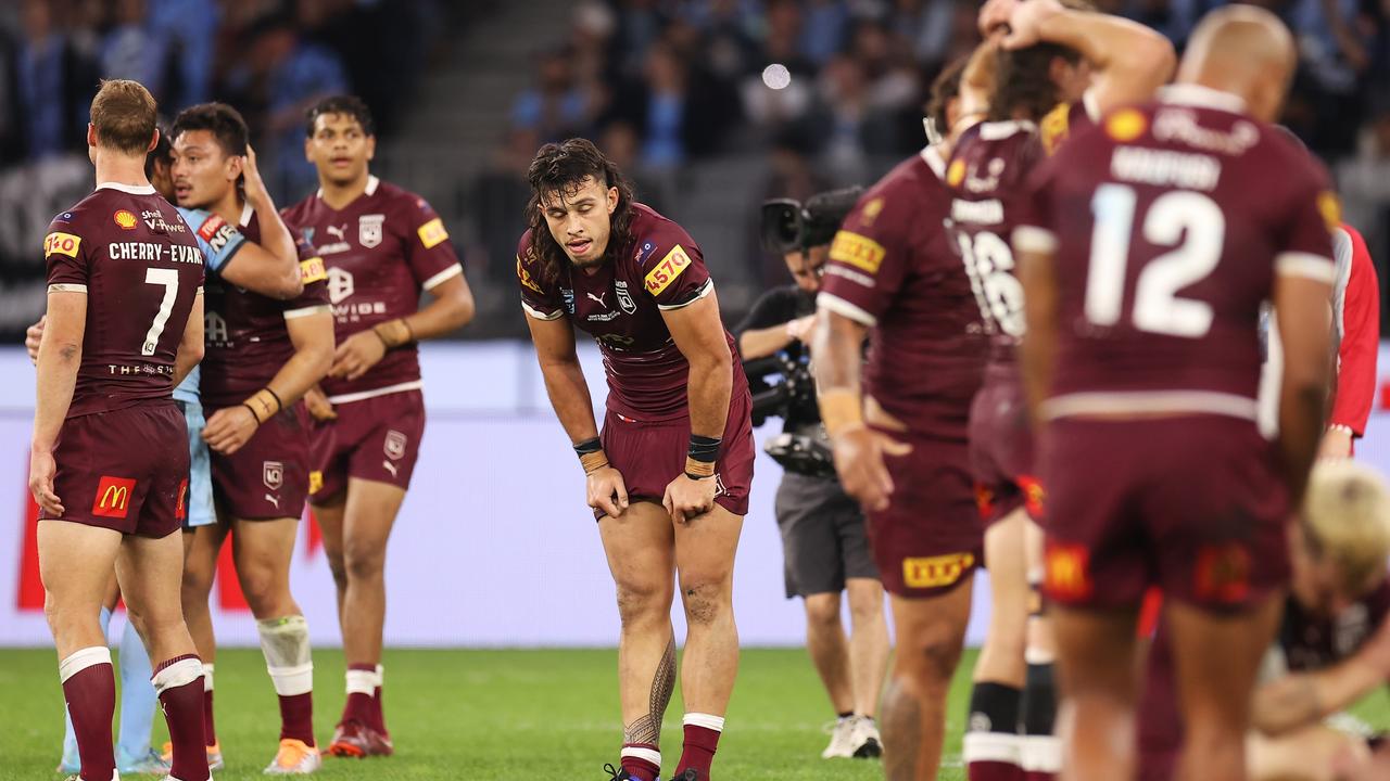With just 34 per cent possession, the Maroons forwards were just too fatigued as the Blues ran away with it. Picture: Getty Images.