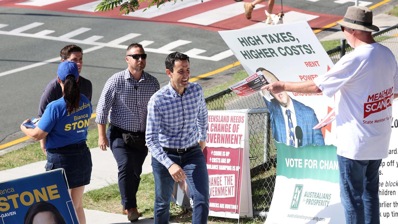 Leader of the Opposition David Crisafulli starting election day at the William Duncan State School at Nerang. Picture: Liam Kidston