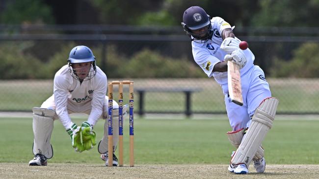 VSDCA: Williamstown keeper and Hoppers Crossing batter HD Dias. Picture: Andy Brownbill