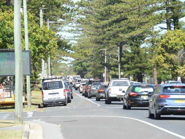 Heavy traffic in Byron Bay on Monday, November 23, 2020. The town has been busy as school-leavers prepare to celebrate an informal schoolies and other travellers have been flocking to the seaside town. Picture: Liana Boss