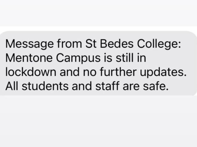 Parents received text messages about the lockdown, which has now been lifted. Picture: Facebook.