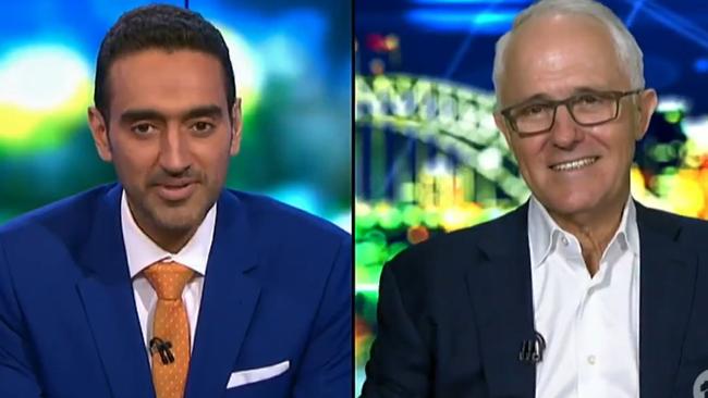 Waleed Aly and Malcolm Turnbull on The Project. Picture: Channel 10.