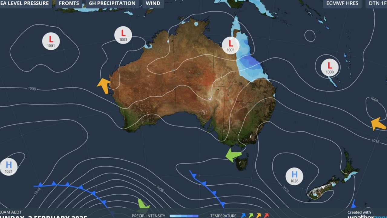 A synoptic chart of Australian weather, Sunday, February 2, 2025.