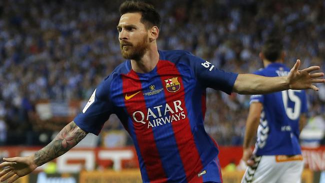 Barcelona's Lionel Messi celebrates.