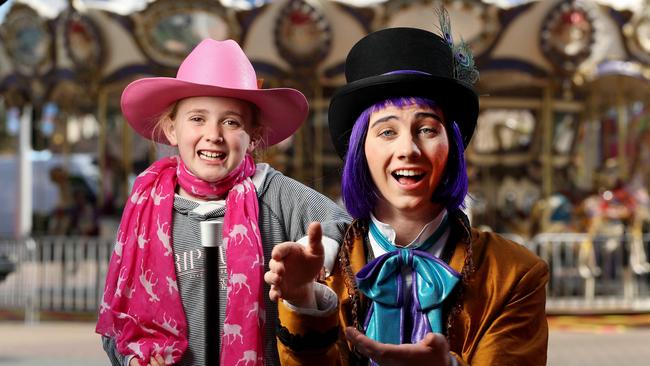 Royal Adelaide Show junior cookery exhibitor Elsie Johnson and Tim Mason pictured in 2017, just two years after Elsie’s win, dressed as Tinker Tailor from the Tinker Tailors Magical Toyshop that was on during that year’s show. Picture: Calum Robertson