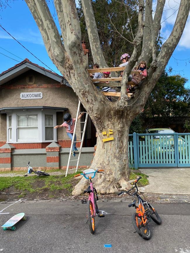 Kids playing in ‘The Happy Tree’ earlier this year. Picture: Mark Wiesmayr