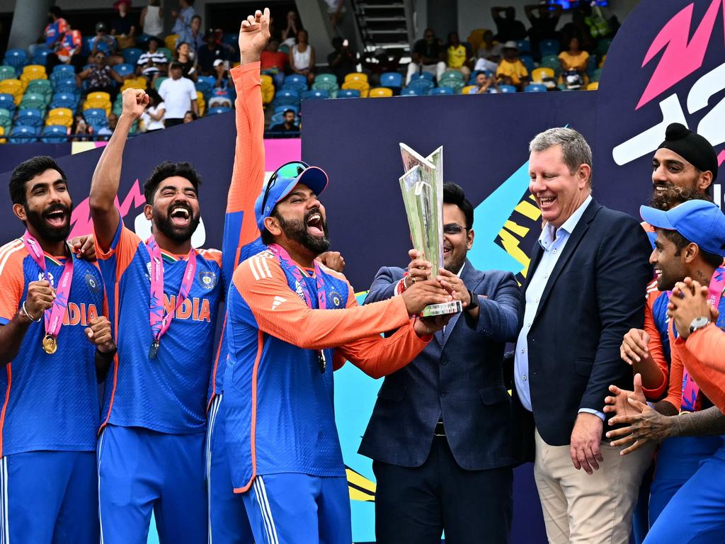 India won the T20 World Cup trophy on Sunday. Picture: Chandan Khanna/AFP