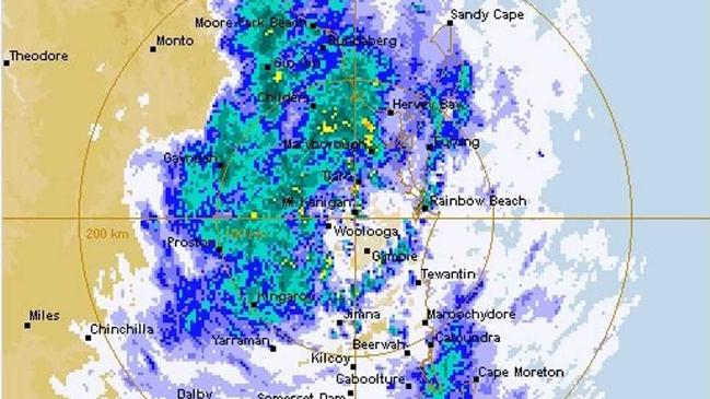 BIG WET: The massive rain cell about to roll over the Gympie region. Picture: Contributed/Bureau of Meteorolog