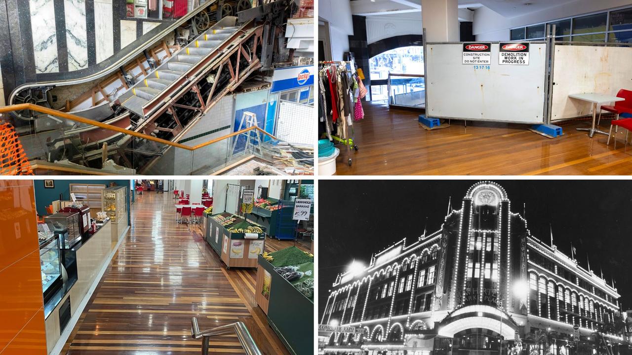 (Clockwise, from top left) The iconic travelator is closed for repairs; a constriction area; McWhirters in its heyday; the near-empty food hall.