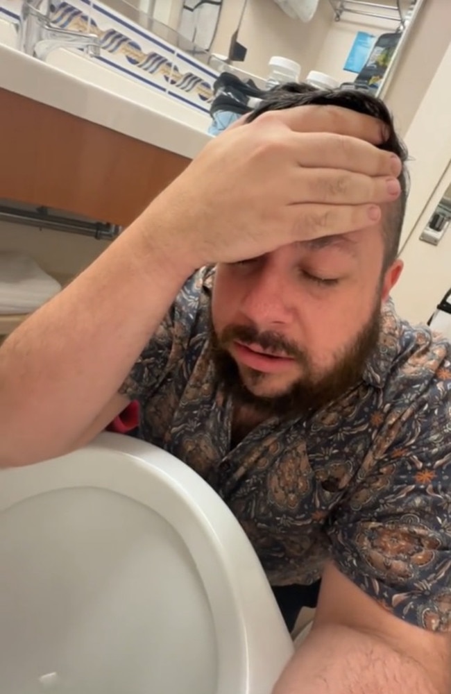 He spent most the time hugging the toilet seat due to motion sickness. Picture: TikTok/christianmhull