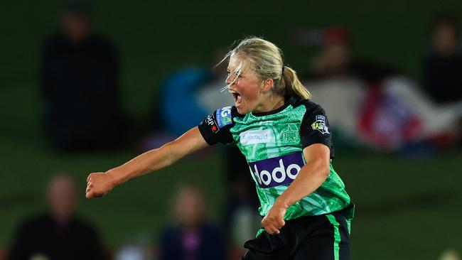 Illingworth celebrates the wicket of they Sydney Sixers’ Kate Pelle in October, 2023. Picture: Mark Evans/Getty Images.