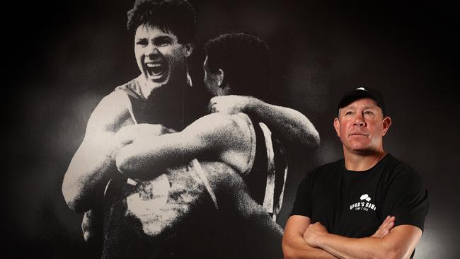 St Kilda coach Brett Ratten remembers Danny Frawley before Spud’s Game. Picture: Michael Klein.