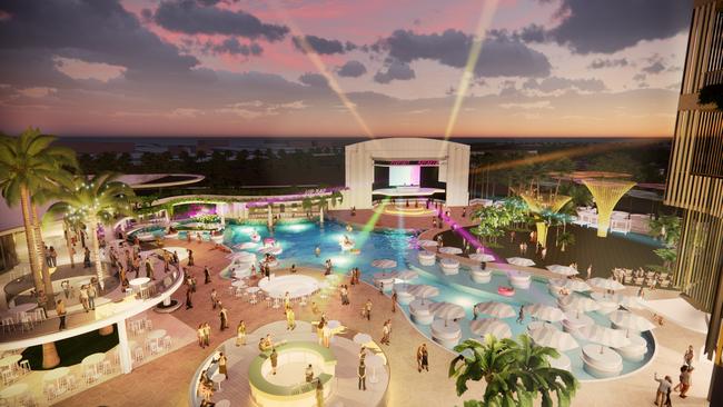 Render of the Beach Club section of the Townsville Waterpark, Beach Club &amp; Hotel. Picture: CA Architects.