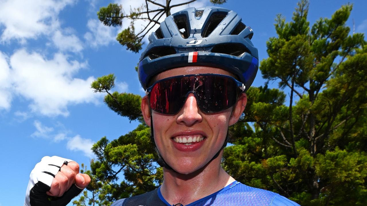 New Zealand’s Laurence Pithie after his victorious effort at the 2024 Cadel Evans Great Ocean Road Raace. Picture: Tim de Waele/Getty Images)