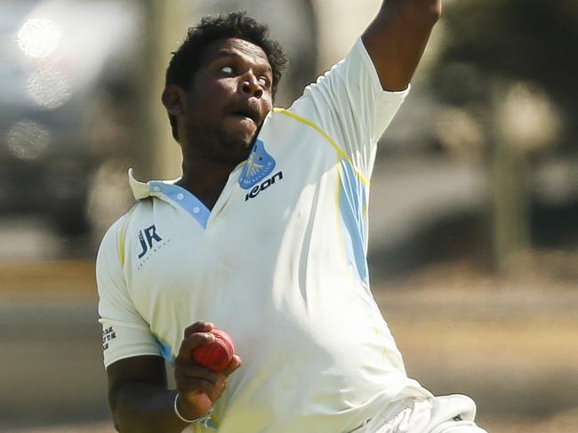 MPCA Provincial semi-final: Langwarrin v Baxter. Baxter bowler Charma Sattambi. Picture: Valeriu Campan