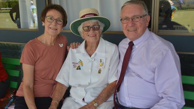 Marion Campbell and Keith Campbell with Bess Thorp at her 100th birthday celebrations on February 11, 2020. Photo: Jessica McGrath