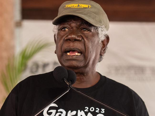 Mr Djawa Yunupingu Yothu Yindi Foundation Chairman speaks at the Garma Festival 2023.Picture: Pema Tamang Pakhrin