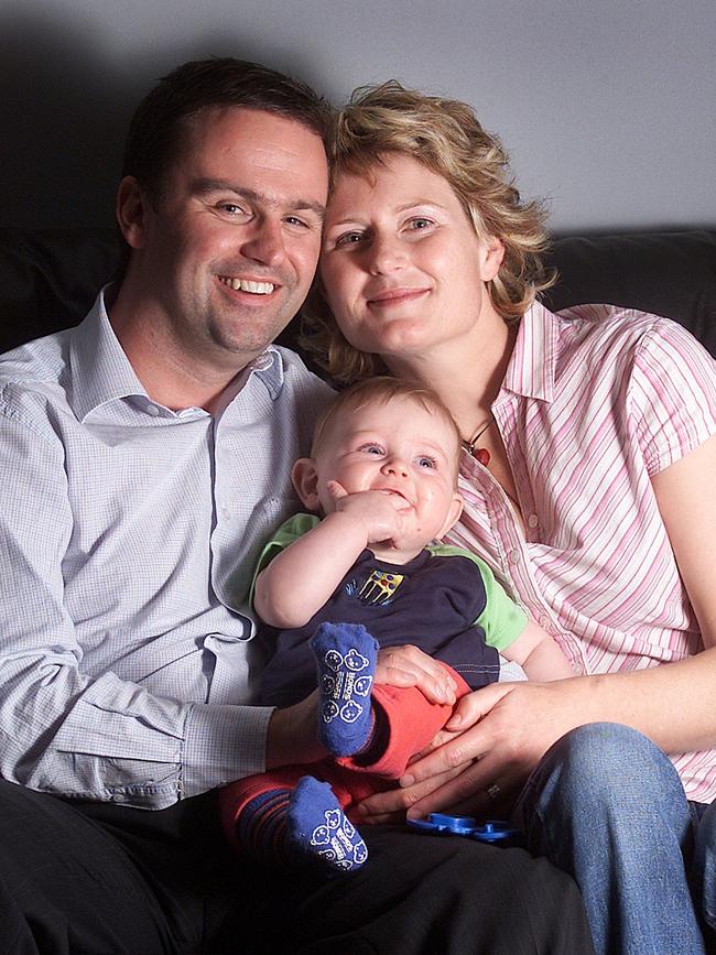 David and Larissa Bartlett with baby Hudson, 5 months, after winning the recount to fill the seat of Denison in April 2004 after Jim Bacon’s retirement. Picture: Eddie Safarik