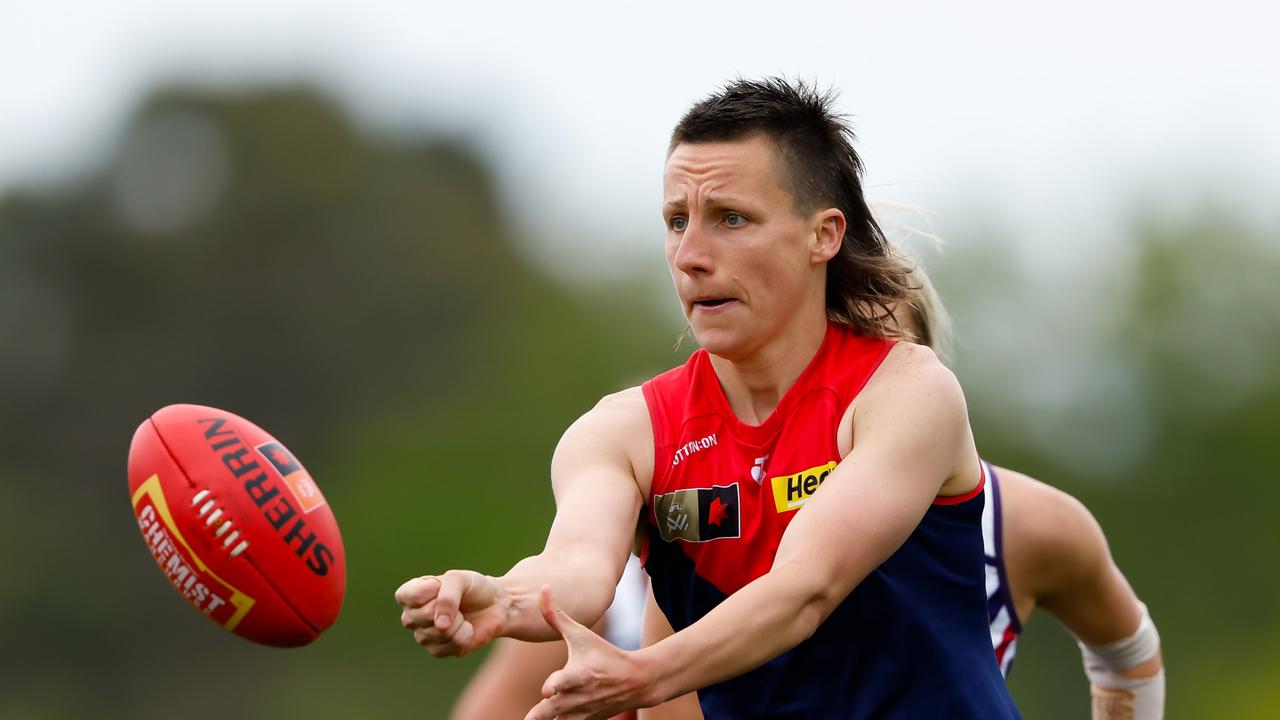 Melbourne is hopeful Paxy Paxman can overcome hamstring tightness in time for Sunday afternoon’s qualifying final against North Melbourne at Ikon Park. Picture: Dylan Burns / Getty Images