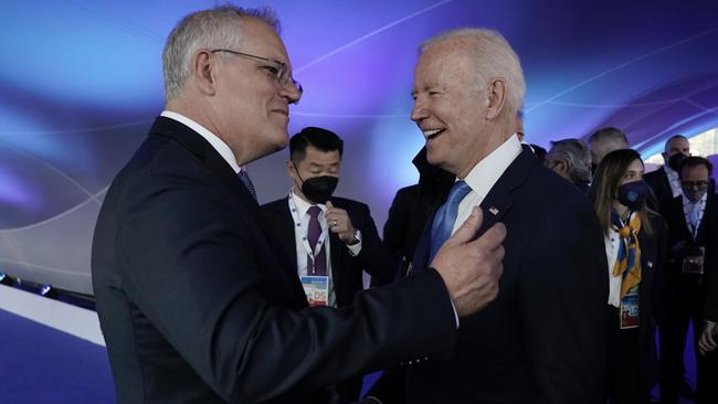 Scott Morrison and Joe Biden at the G20 in Rome in 2021. Picture: Adam Taylor/PMO