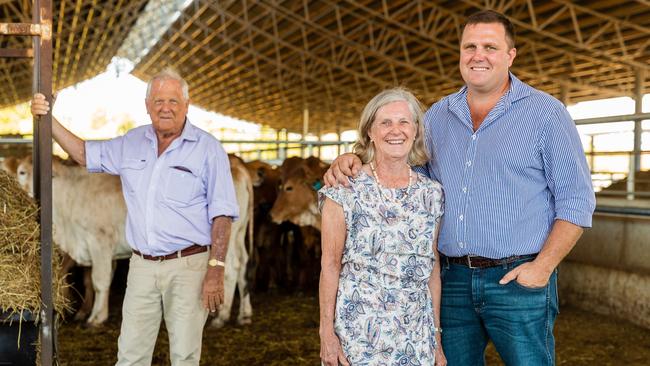 Cattle ban litigants Colin Brett, wife Alison and son Hamish, who run the Brett Cattle Co at Waterloo Station in the Northern Territory on Tuesday. Picture: Amos Aikman