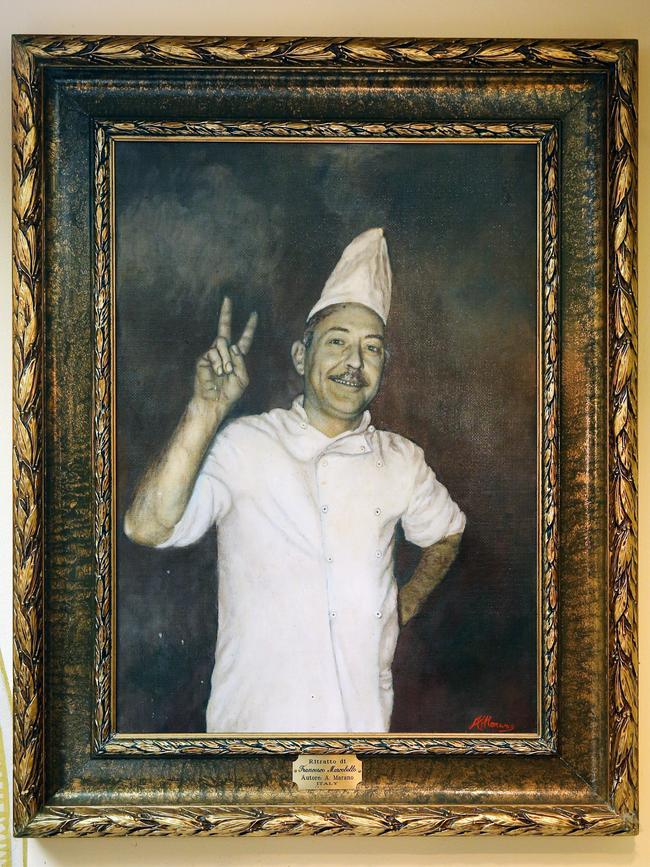 Portrait which hangs on the wall at the Blue Angel Restaurant of Francesco Marcobello who founded the restaurant in 1961. Picture: Richard Dobson