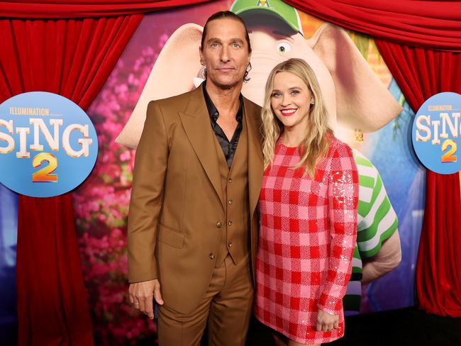 Matthew McConaughey and Reese Witherspoon at the premiere of Sing 2 in Los Angeles. Picture: Emma McIntyre/Getty