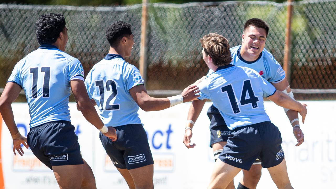 Isaac Fonua scoring for the Waratahs U16s. Picture: Julian Andrews