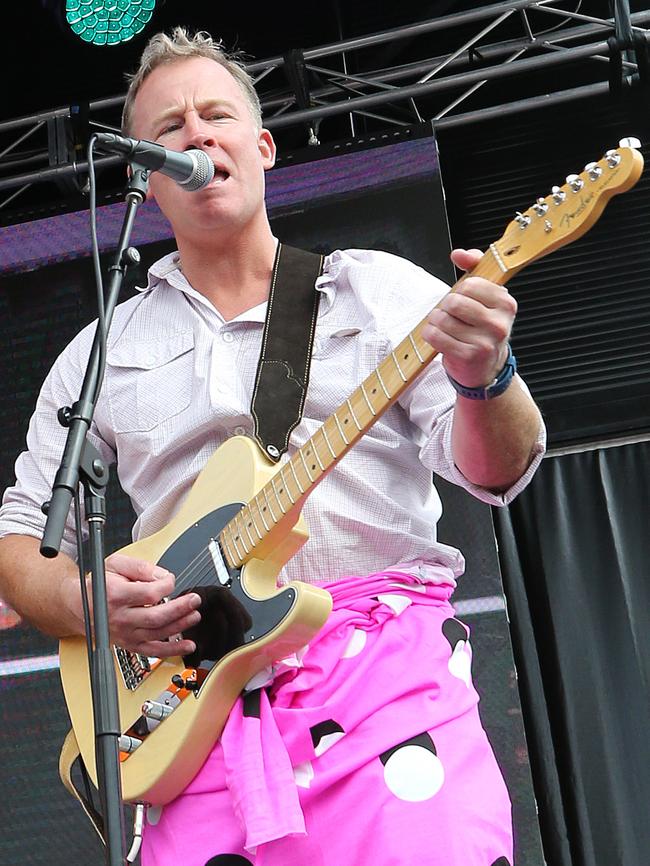 Tasmanian Premier Will Hodgman  belts out a tune with the Violent Femmes. Pictures: CHRIS KIDD