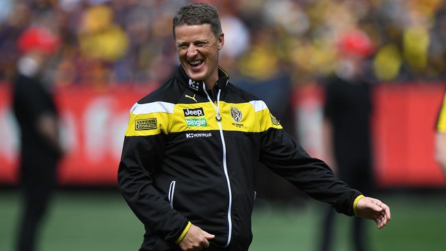 Damien Hardwick could stand alone on Richmond’s all time games coached list if he can secure a contract extension from the Tigers. Picture: AAP