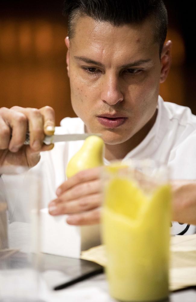 Ungermann works on trio of fruits dessert in MasterChef.