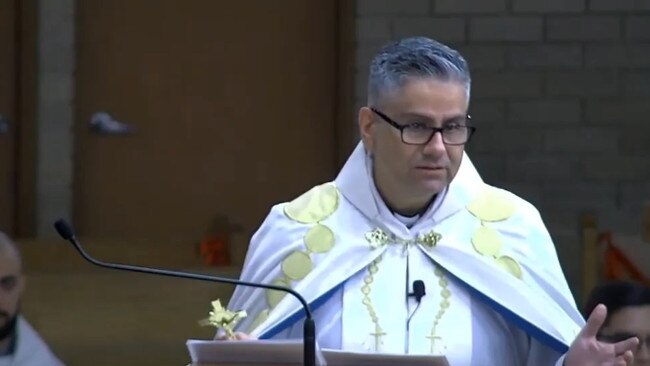 Dr Father Nour from Our Lady of Lebanon Co-Cathedral Harris Park delivers a homily after 80-year-old woman Jamilie Joseph died from COVID-19 .