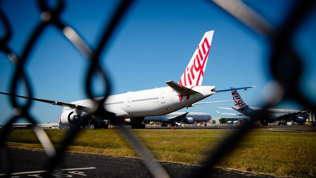 Virgin Australia aircraft parked at Brisbane Airport. Picture: Patrick Hamilton/AFP