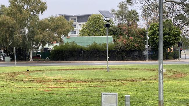 Damage to Alice Springs Town Council lawns caused by a stolen vehicle over the weekend. Picture: Facebook.