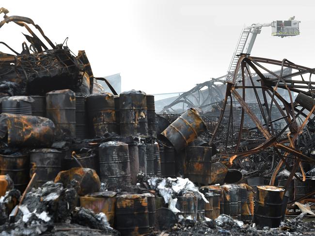 Firefighters at the West Footscray factory fire. Picture: Nicole Garmston