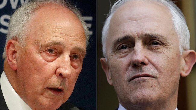 Former PMs Paul keating, left, and Malcolm Turnbull.