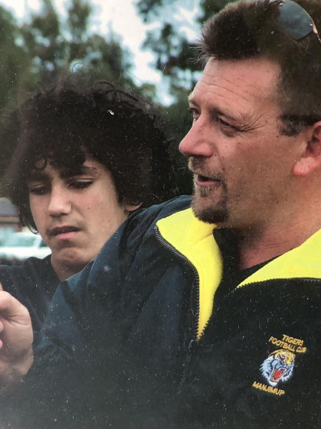 Marlion Pickett with his coach Brett Chatley during his time at the U15s Manjimup Tigers team.