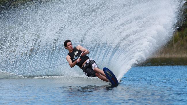 Robbie Frawley waterskiing seven years ago, just before he suffered a concussion that left him with debilitating headaches, and post-concussion syndrome.